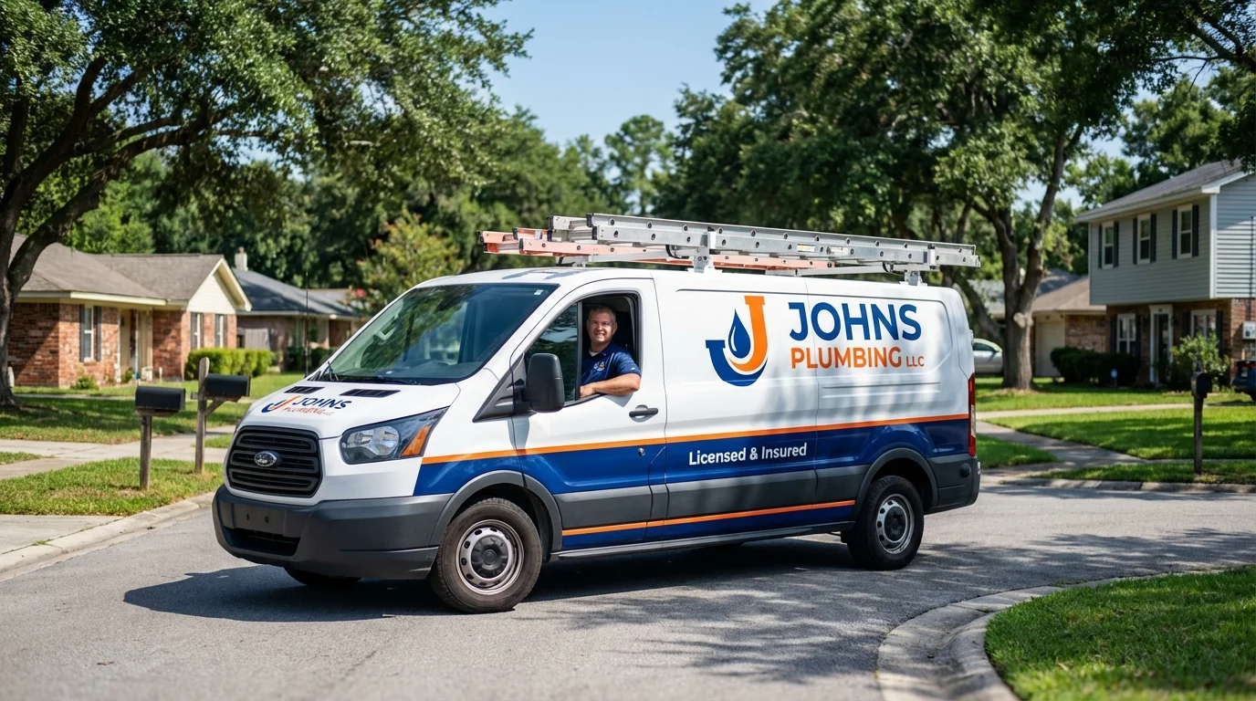 Johns Plumbing LLC service van in La Feria, TX