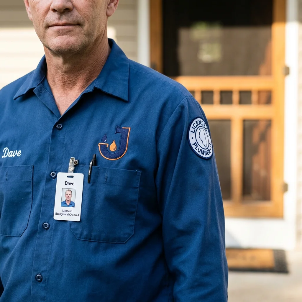 Licensed plumber showing ID badge in La Feria, TX