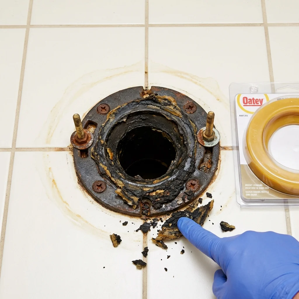 Failed wax ring showing water seepage at the base of a toilet in a La Feria, TX home